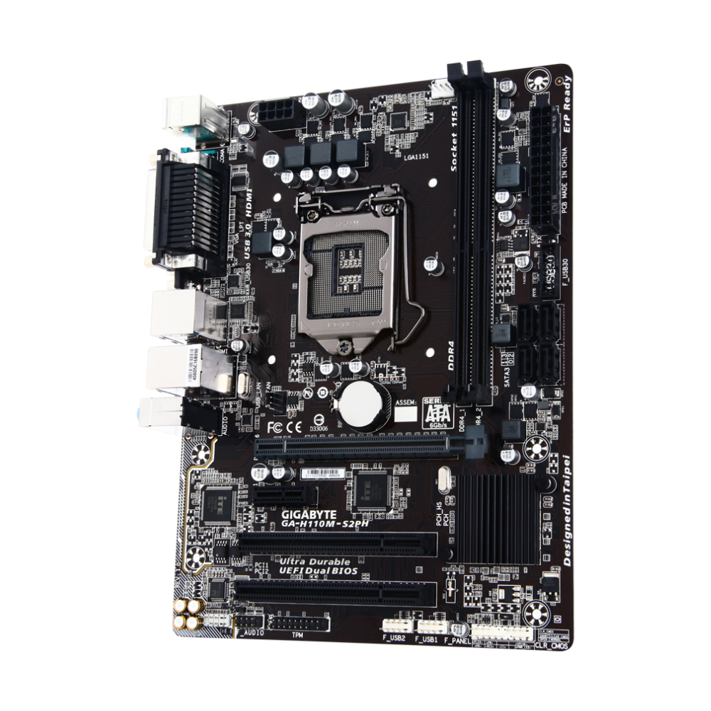 Gigabyte GA-H110M-S2PH Motherboard(Intel 6th Generation Support LGA 1151, DDR4 Up to 32 GB, USB 3.1 8-channel HD Audio, HDMI 1.4, DVI-D, D-sub)