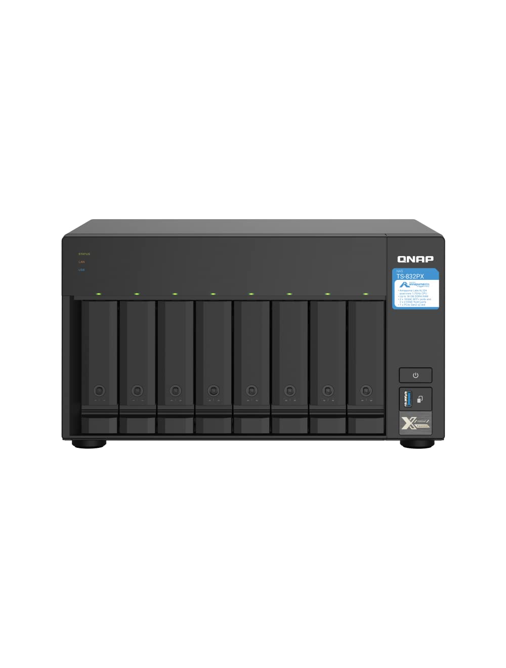 QNAP TS-832PX-4G 8 Bay Quad-core 1.7GHz, High-Capacity NAS with 10GbE SFP+ and 2.5GbE, Supports PCIe Expansion for M.2 SSDs to Accelerate Applications