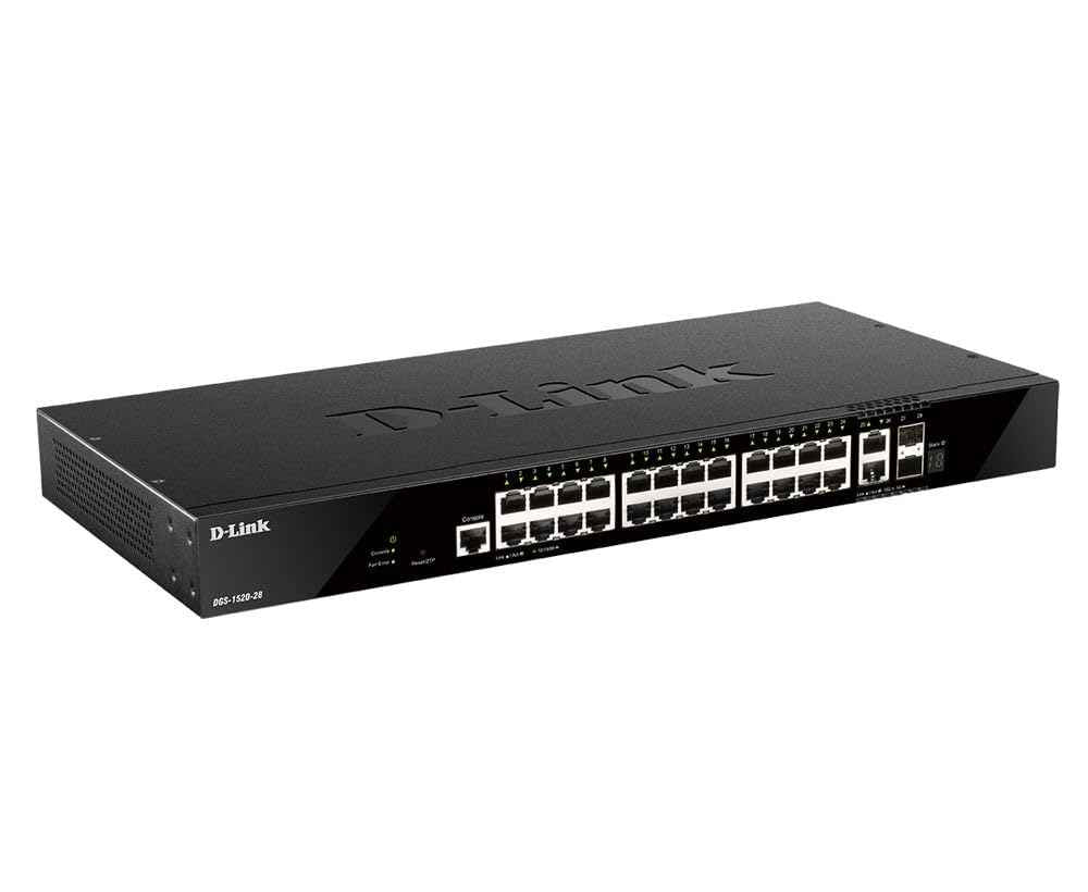 D-Link 28-Port Gigabit Ethernet Switch, Next-Gen Layer 3 Stackable Smart-Managed, 24x Ports, 2X 10GBase-T, 2X 10G SFP+ Ports (DGS-1520-28)