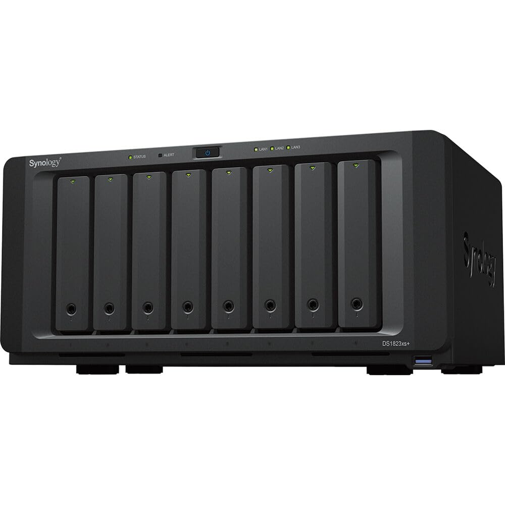 Synology DiskStation DS1823xs+ NAS Server with Ryzen 3.35GHz CPU, 32GB Memory, 160TB HDD Storage, 1TB M.2 NVMe SSD, 1 x 10GbE LAN Port, DSM Operating System
