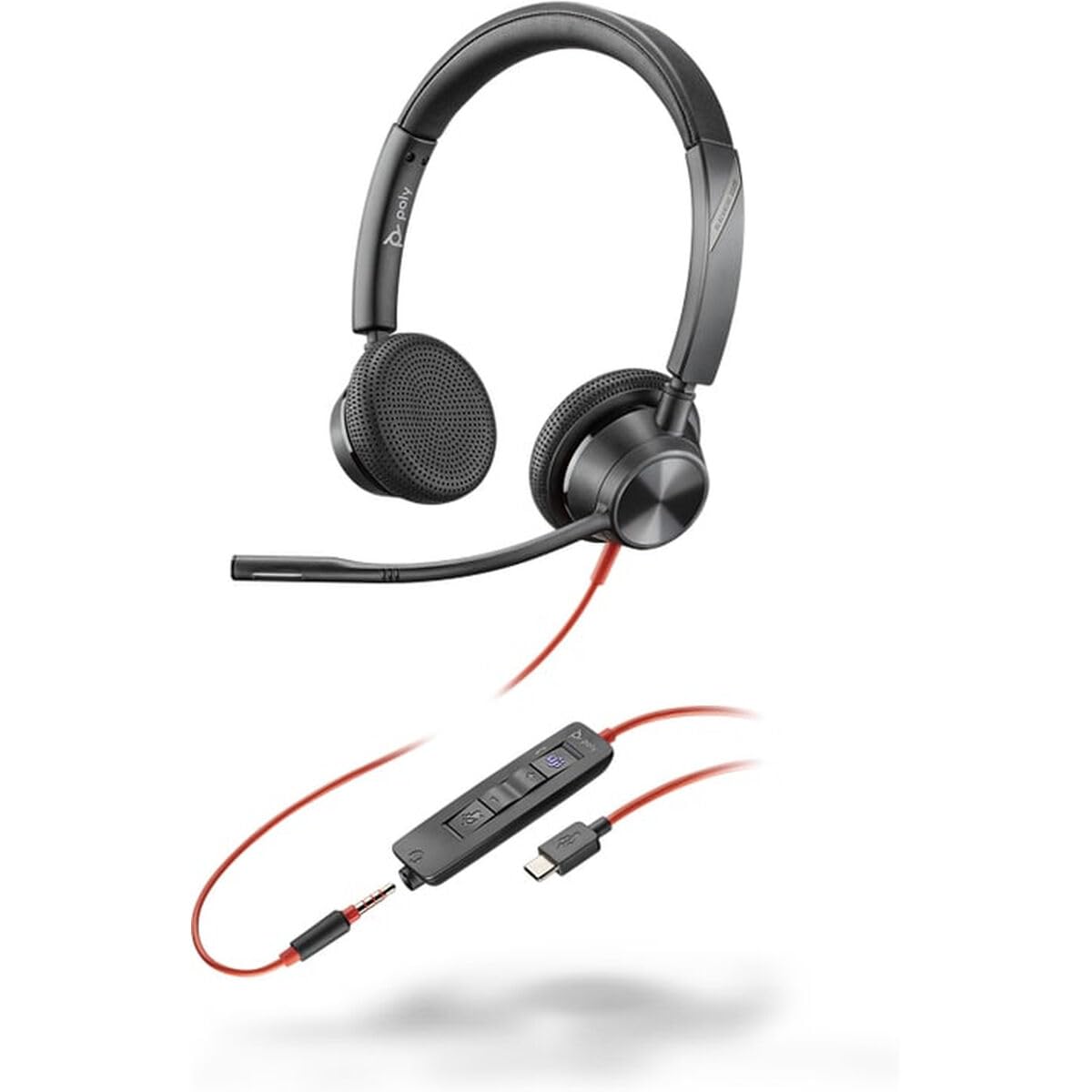POLY (Plantronics Blackwire 3325 Teams Certified USB-C Headset, On-Ear w/Noise-canceling mic, Connect to Mobile/Tablet via USB-C/A, Works with Teams, Zoom, and More, Black, 8X222AA