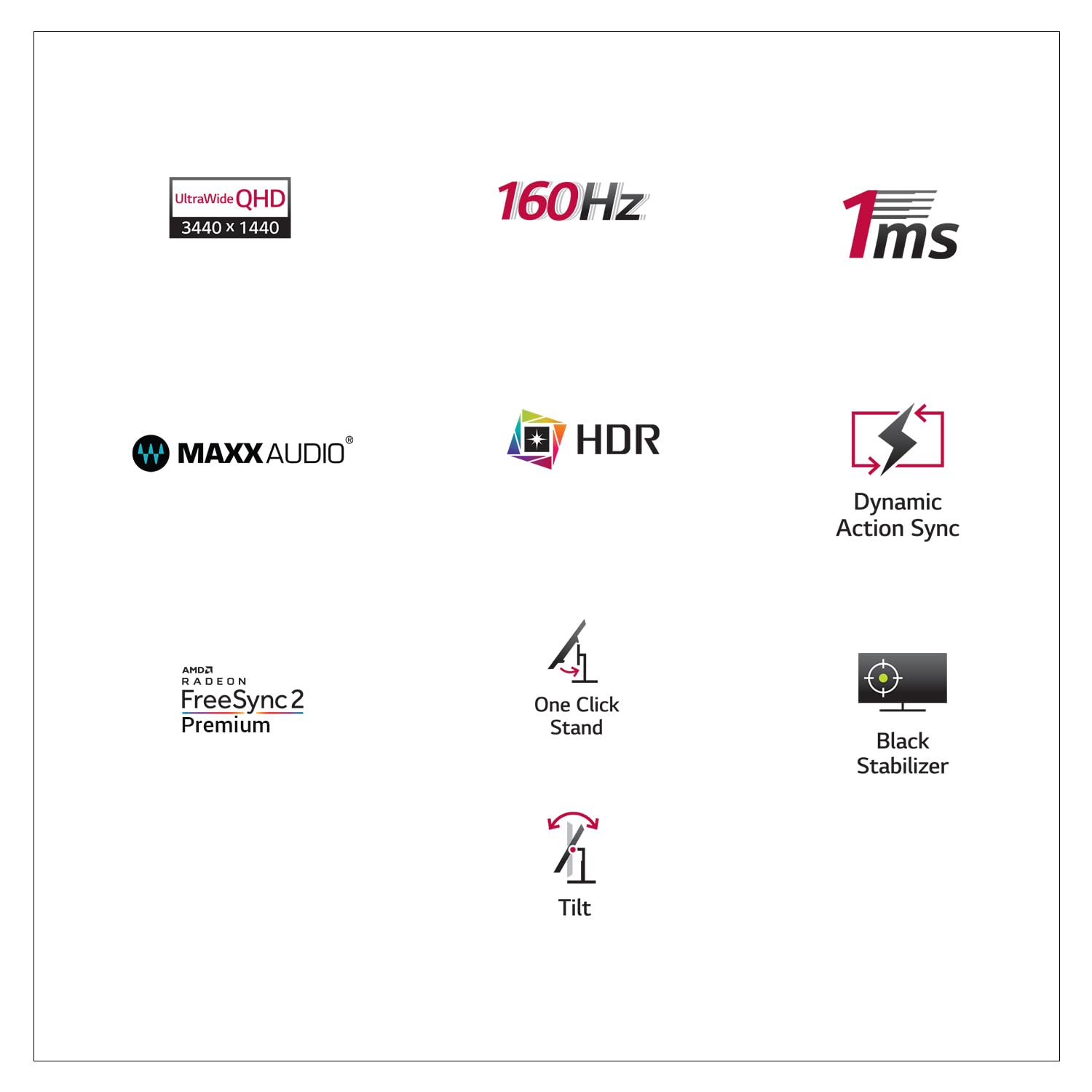 LG Electronics Ultragear 21:9 Curved Gaming LED Monitor 86.42 Cm (34 Inch),Qhd 3440 X 1440,5Ms,160Hz,AMD Freesync Premium,HDR 10,Srgb 99%,Height Adjust Stand,Dp,Hdmi,Speaker,Headphone Out,34Gp63A