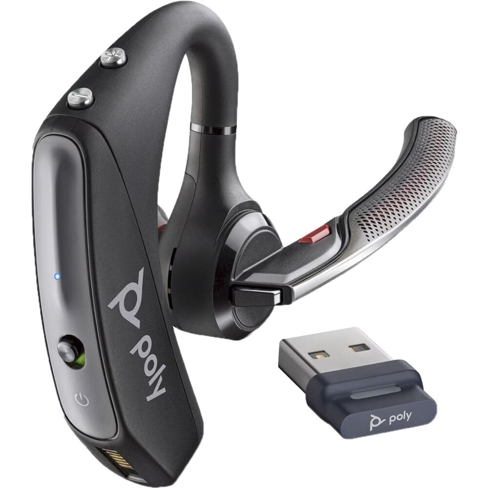 Poly Voyager 5200 UC Bluetooth Headset (7K2F3AA) Bundle Including: Goby Labs Headphone Cleaner, Fiber Cloth, Small, Medium, Large Ear Tips, Charging Case, Charging Cable