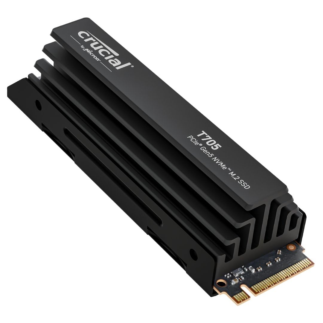 Crucial® T705 1TB PCIe Gen5 NVMe M.2 SSD with heatsink