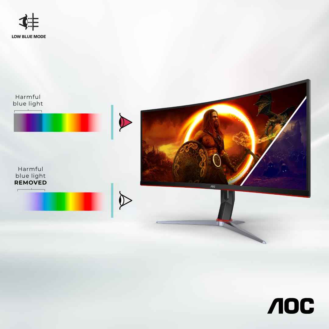 AOC CU34G2XP/BK, 34'' Ultrawide 1500R Curved Gaming Monitor offering WQHD Resolution, 180Hz Refresh Rate, 1.0ms GTG, FreeSync Premium, Display HDR 400, Height Adjustable Stand, Multiview (PIP,PBP)