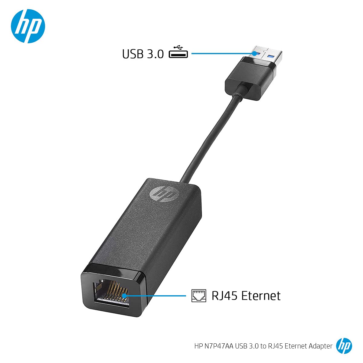 HP USB 3.0 to Gigabit Rj45 Eternet Network Adapter for Notebooks and Tablets(2M37433),Black