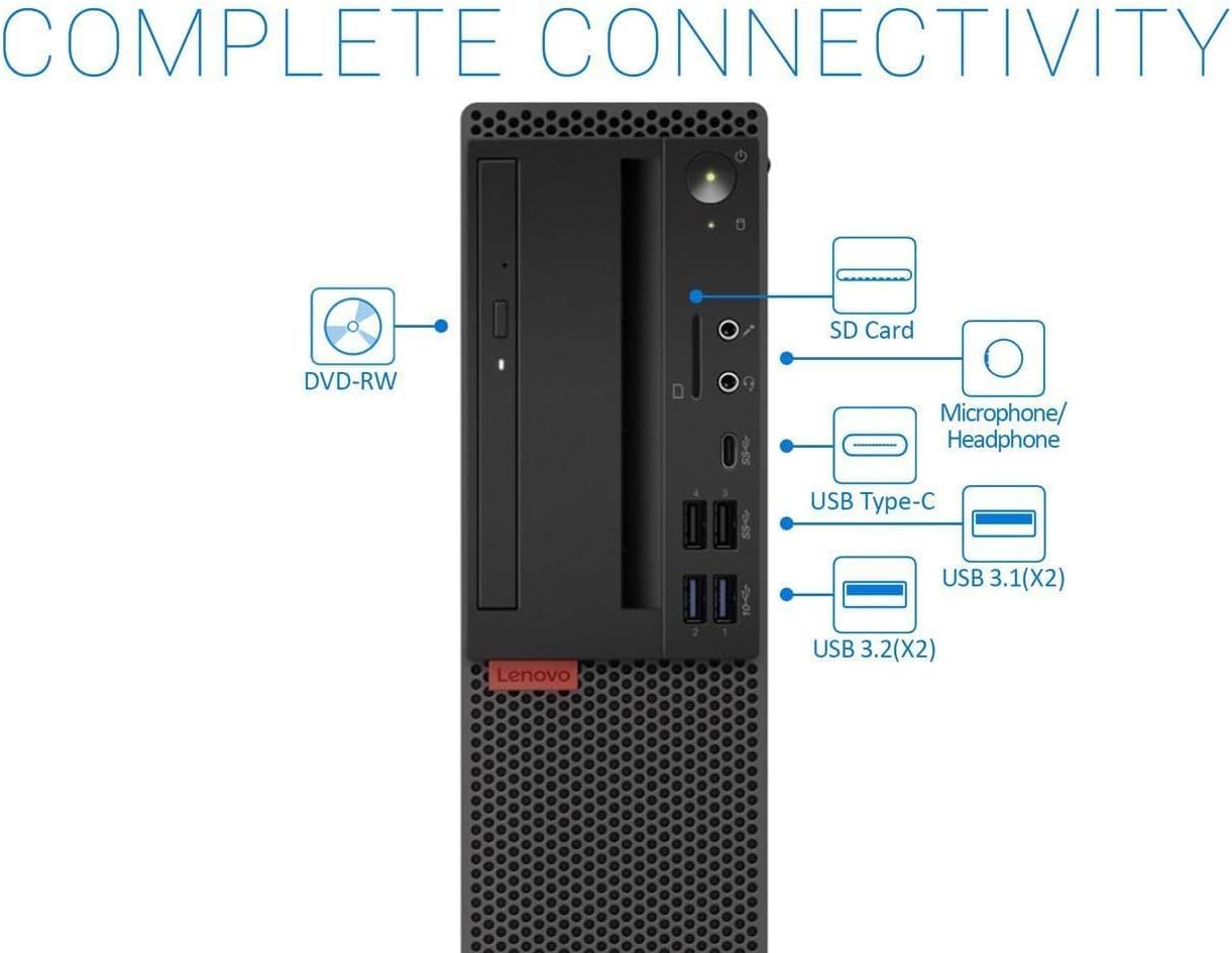 Lenovo ThinkCentre M720s SFF Desktop Computer, Intel Core i5-8400 2.8GHz up to 4.0GHz, 16GB RAM, 512GB SSD, Keyboard and Mouse, VGA, DP, USB Port, Win 10 Pro (Renewed), Black
