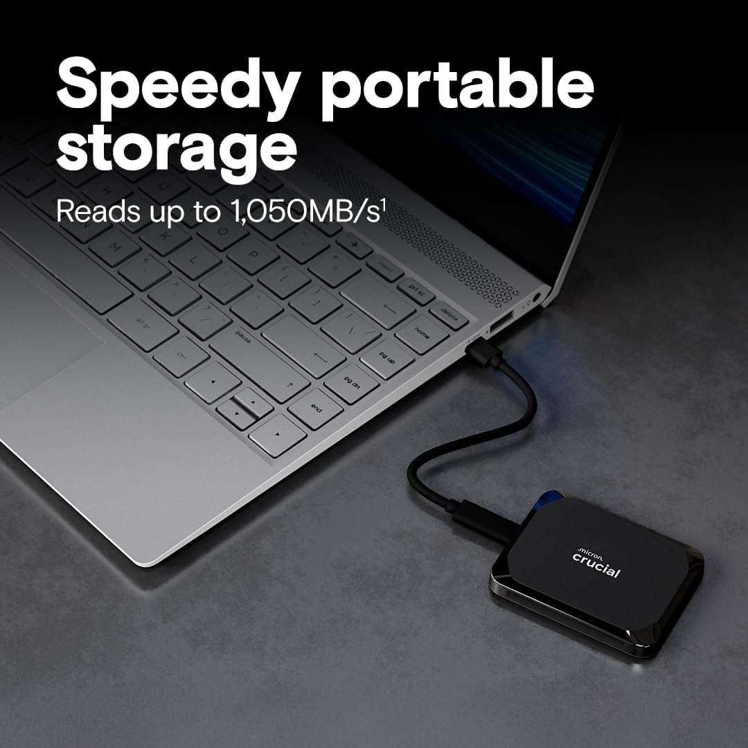 Crucial X9 1TB Portable SSD, Up to 1050MB/s, USB 3.2 USB-C, External Solid State Drive, Compatible with Windows, Mac, & Android, Reliable Storage for Games, Files, & Backups, Black - CT1000X9SSD902