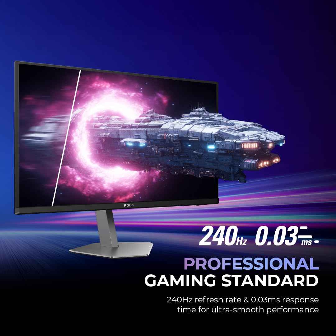 AOC AG276QZD2 27" QHD QD-OLED Gaming Monitor, 240Hz, 0.03ms GtG, HDR TrueBlack 400, USB Hub, Light FX Illumination Effects at Back Panel, Esports Design, Height Adjustable Stand, Speakers
