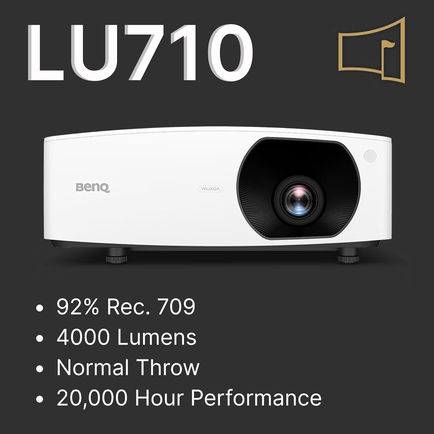 BenQ LU710 WUXGA DLP Lamp-Free Laser Projector, 4000 ANSI Lumens, Color Accurate, Maintenance-Free 24/7 Operation, 20,000+ Hour Laser Life, Network Control, HDMI