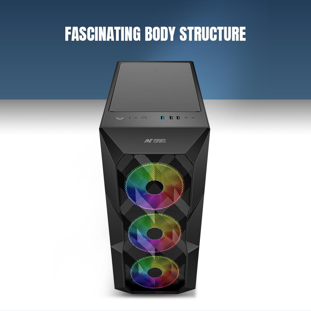 Ant Esports ICE-300 Mesh V2 Mid Tower Gaming Cabinet | High Airflow Mesh Front Panel | 4 Pre-Installed 120mm ARGB Fans | ATX, Micro-ATX, Mini-ITX Motherboard Support | Liquid Cooling Ready (Black)