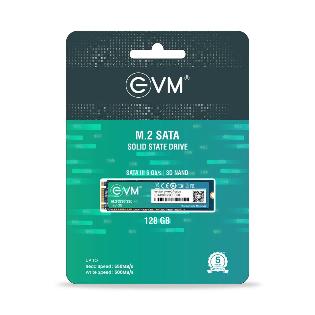 EVM 128GB M.2 (2280) SATA Internal SSD - 520MB/s Read & 370MB/s Write - 5-Year Warranty (EVMM2/128GB)