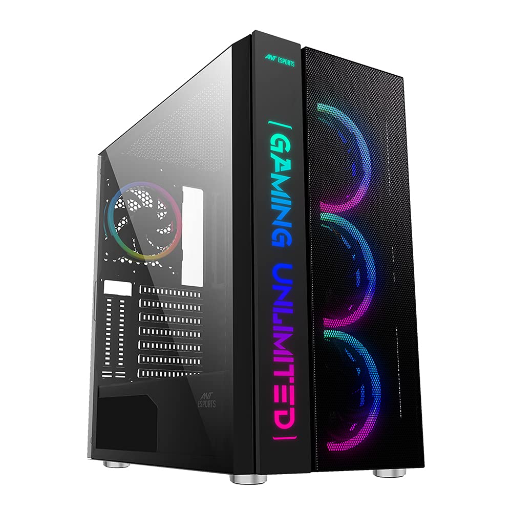 Ant Esports ICE- 270M 6F Mid-Tower Computer Case/Gaming Cabinet with Front Mesh Panel- Black | Support ATX, Micro-ATX, Mini-ITX | Pre-Installed 6 Static RGB Fans