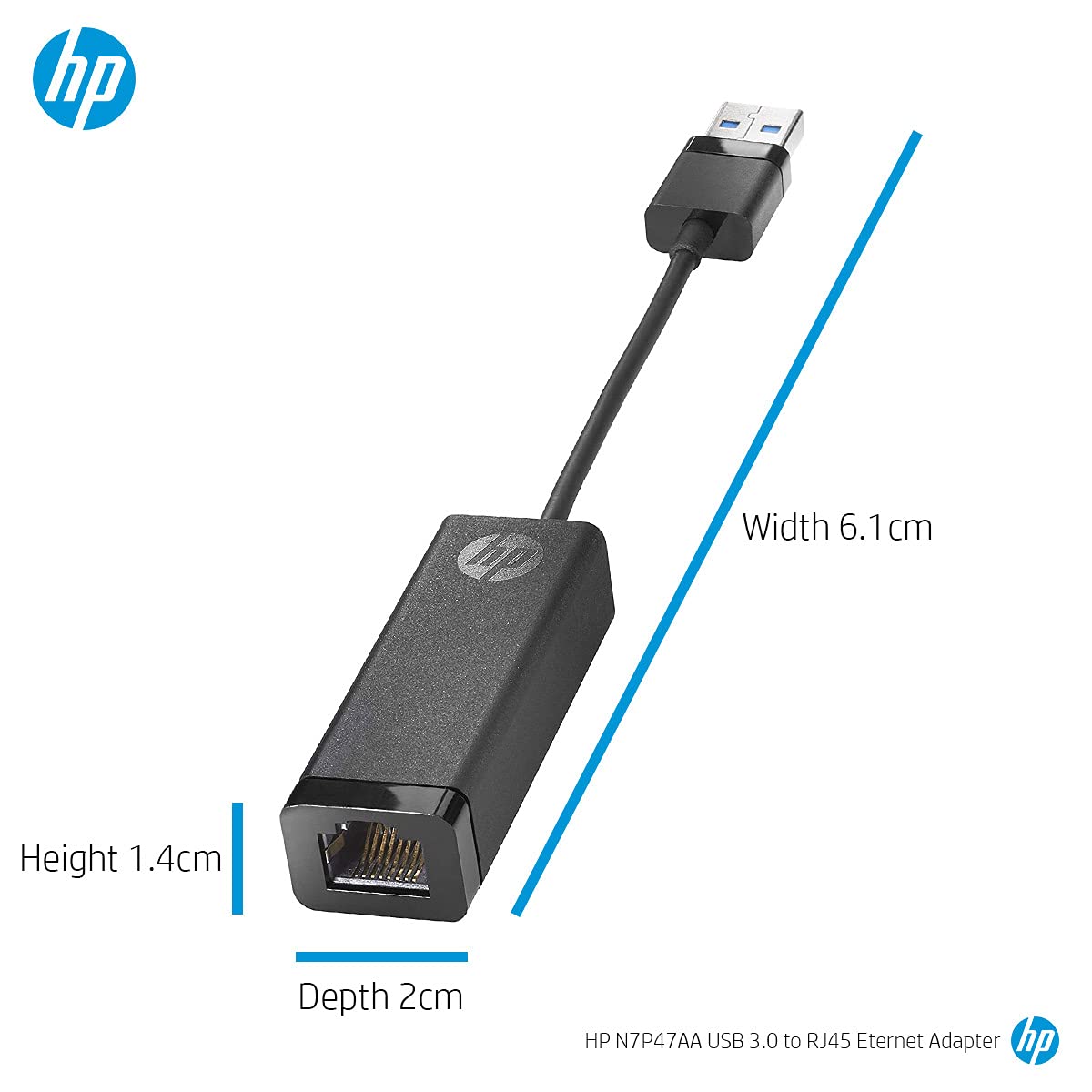 HP USB 3.0 to Gigabit Rj45 Eternet Network Adapter for Notebooks and Tablets(2M37433),Black