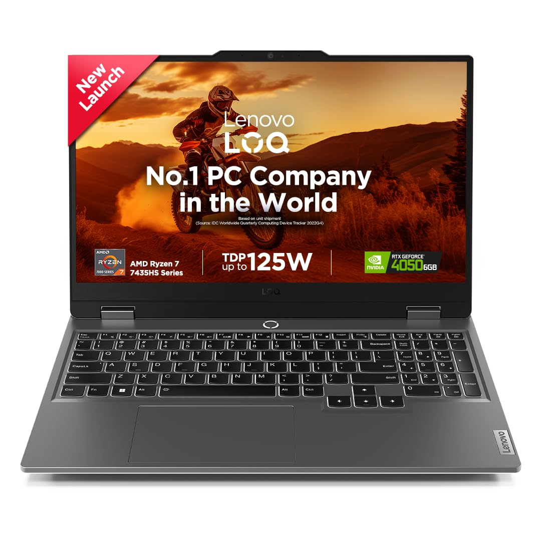 Lenovo LOQ 2024, AMD Ryzen 7 7435HS, NVIDIA RTX 4050-6GB, 24GB RAM, 512GB SSD, FHD IPS 144Hz 300Nits, 15.6"/39.6cm, Windows 11, Office 21, Grey, 2.4Kg, 83JC0045IN,100%sRGB,3 Mon.Gamepass Gaming Laptop