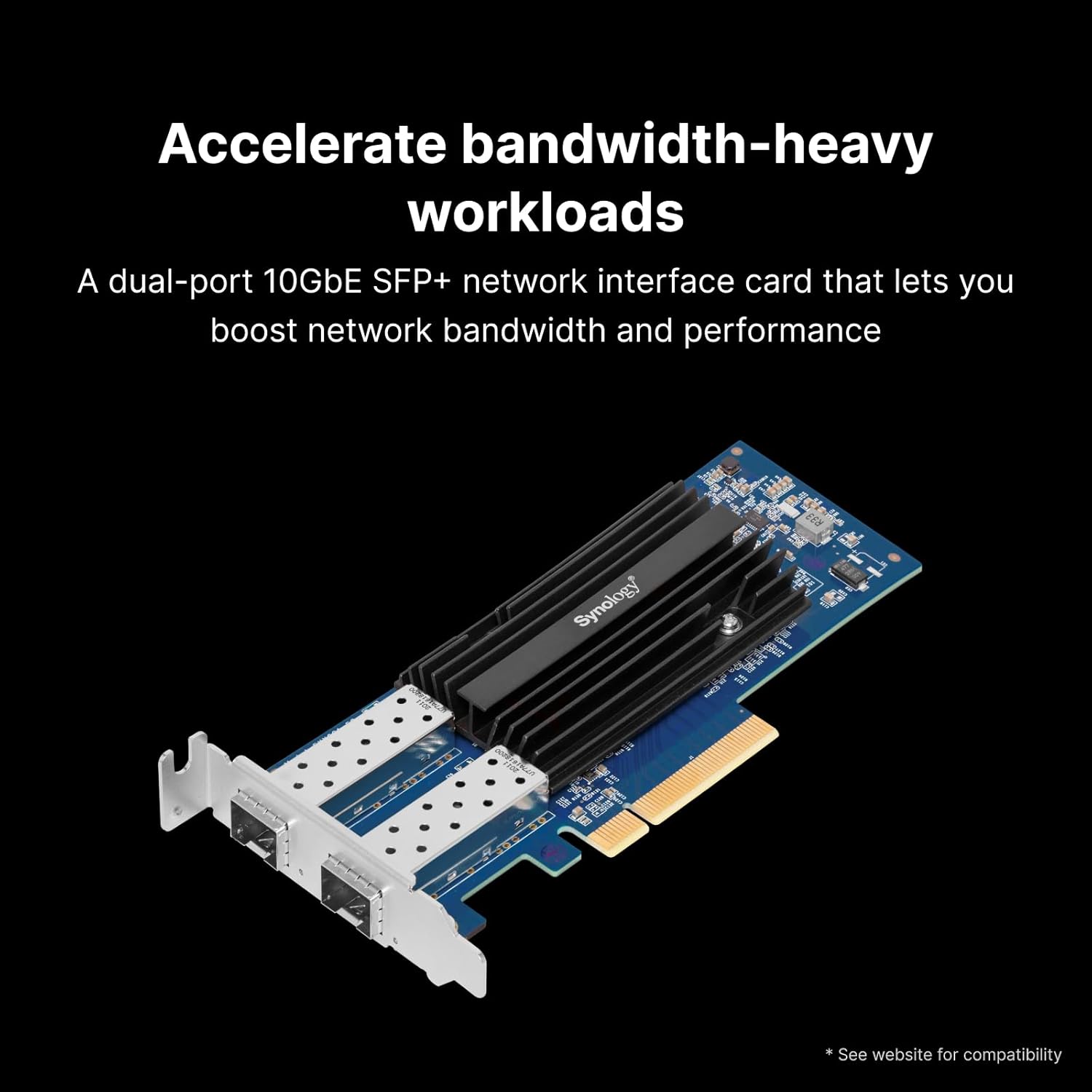 Synology 10GB Ethernet Adapter 2 Sfp+ Ports For Desktop (E10G21-F2), Black