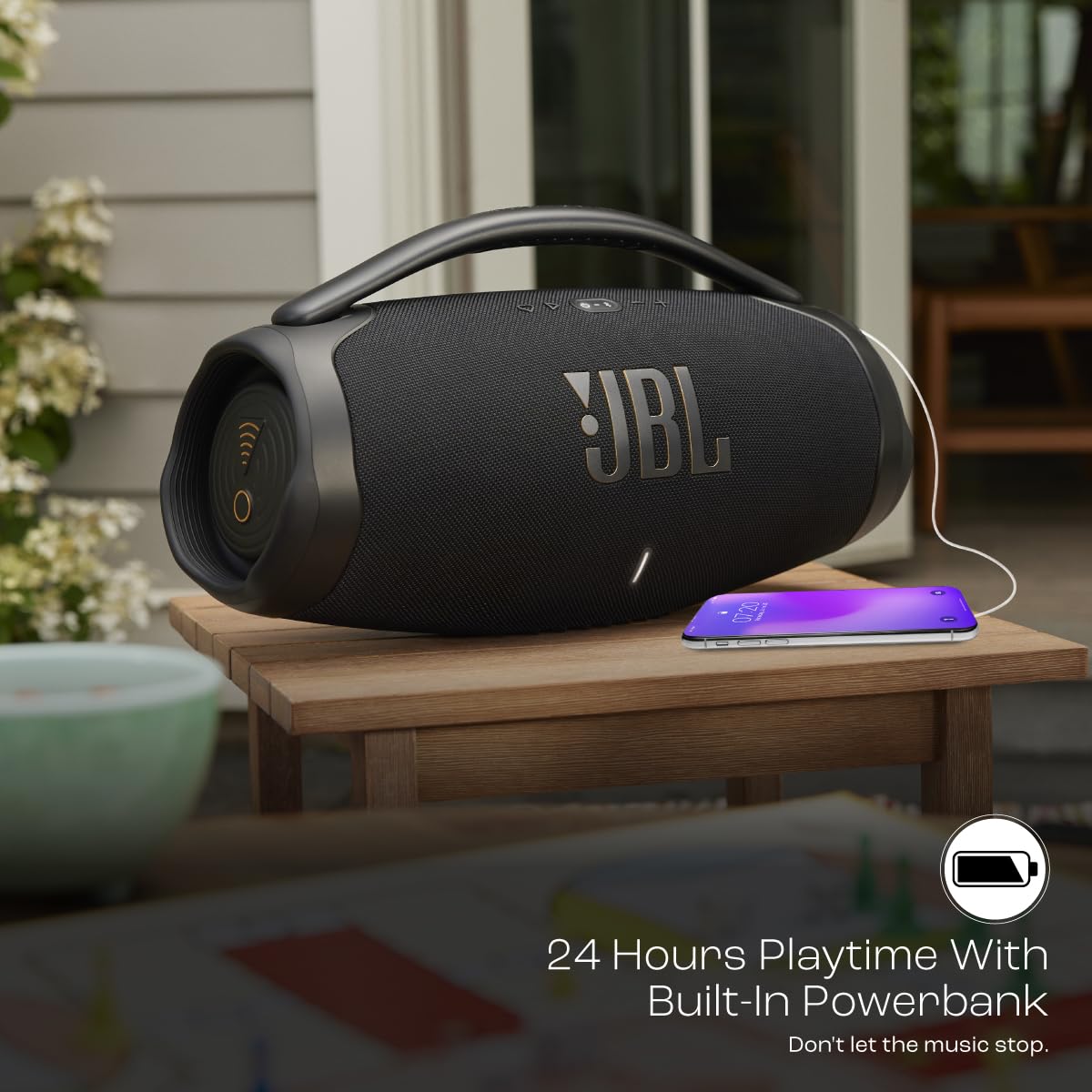 JBL Boombox 3 Wi-Fi, Wireless Portable Bluetooth Speaker, 24H Playtime, Deepest Bass, Built-in Powerbank, Wi-Fi with AirPlay, Alexa Multi-Room, Chromecast Built-in™, PartyBoost, IP67, App (Black) - Zapnet.in