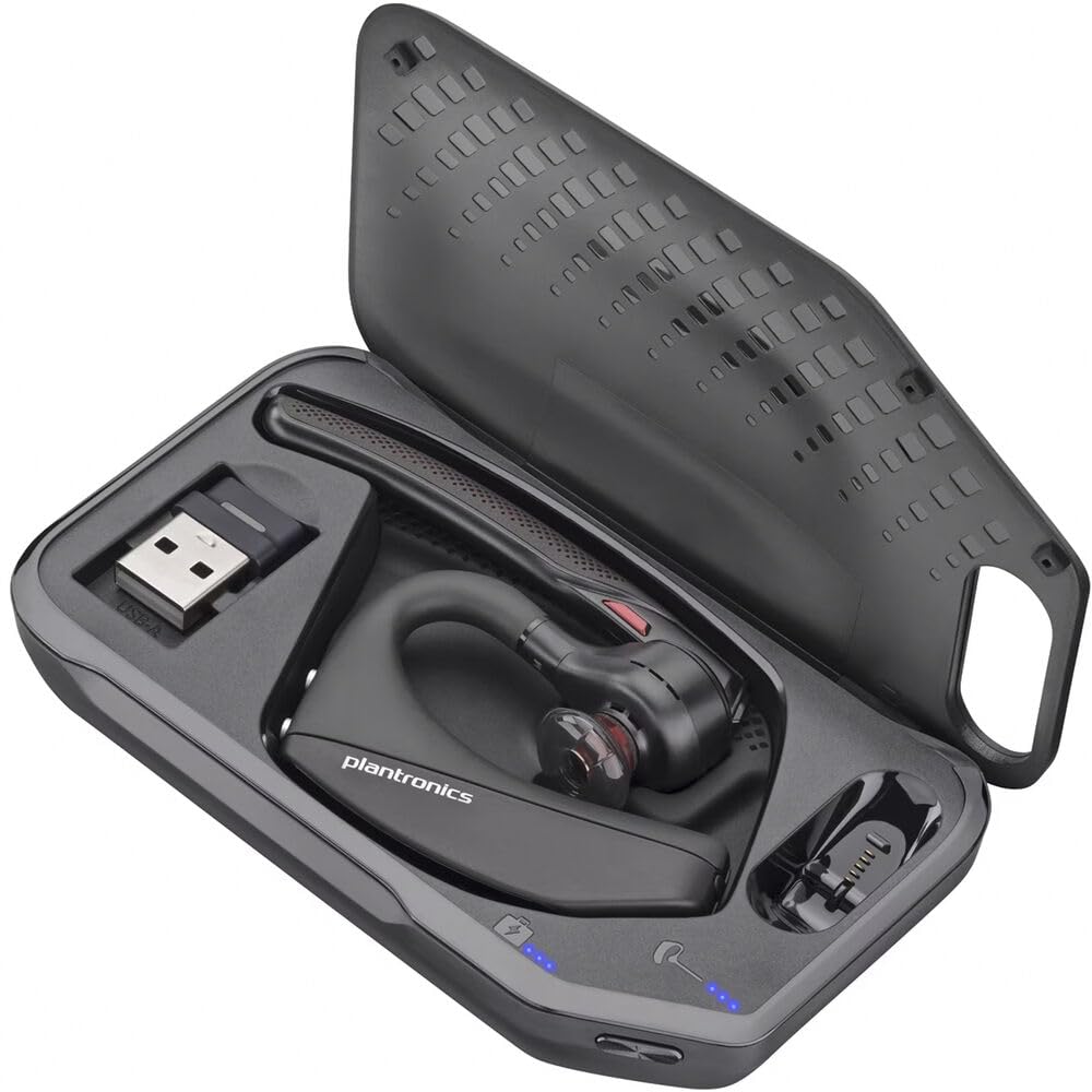 Poly Voyager 5200 UC Bluetooth Headset (7K2F3AA) Bundle Including: Goby Labs Headphone Cleaner, Fiber Cloth, Small, Medium, Large Ear Tips, Charging Case, Charging Cable
