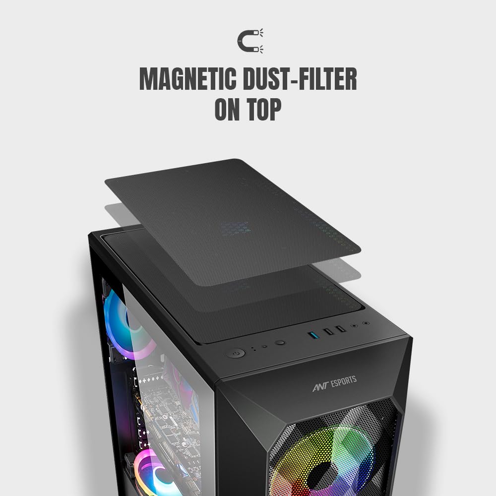 Ant Esports ICE-300 Mesh V2 Mid Tower Gaming Cabinet | High Airflow Mesh Front Panel | 4 Pre-Installed 120mm ARGB Fans | ATX, Micro-ATX, Mini-ITX Motherboard Support | Liquid Cooling Ready (Black)