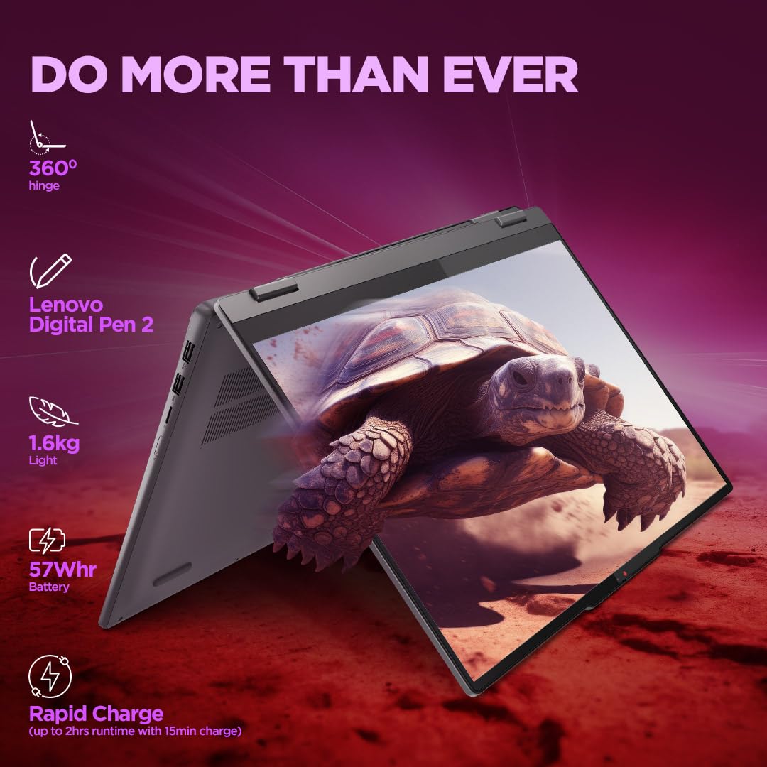 Lenovo Ideapad 5 2-in-1 AMD Ryzen 7 8845HS 14" (35.5cm) WUXGA IPS 300Nits Convertible Laptop (16GB/512GB SSD/Win 11/Office Home 2024/Backlit KB/FPR/FHD Camera/Grey/1.6kg), 83DR003BIN