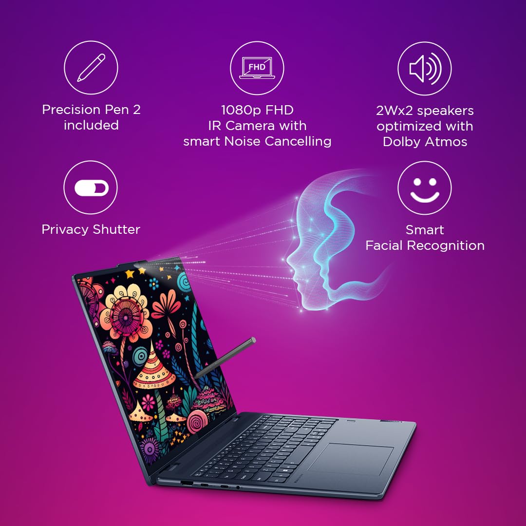 Lenovo Yoga 7 AMD Ryzen 7 7735U 14"(35.5cm) WUXGA-OLED 2-in-1 400Nits Laptop (16GB/1TB SSD/Win 11/Office 2021/Backlit KB/Digital Pen/1Yr Warranty/Alexa/3 mon. Game Pass/Tidal Teal/1.49Kg), 82YM0075IN