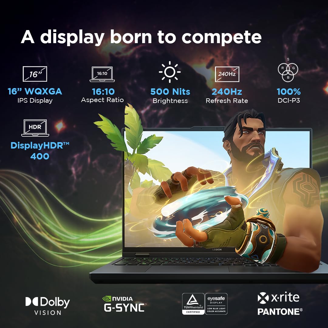 Lenovo Legion Pro 5 Intel Core i9-14900HX 16" (40.64cm) WQXGA IPS 500Nits 240Hz Gaming Laptop (32GB/1TB SSD/Win 11/Office 2021/NVIDIA RTX 4070 8GB/100% DCI-P3/3 Month Game Pass/Grey/2.5Kg), 83DF003PIN