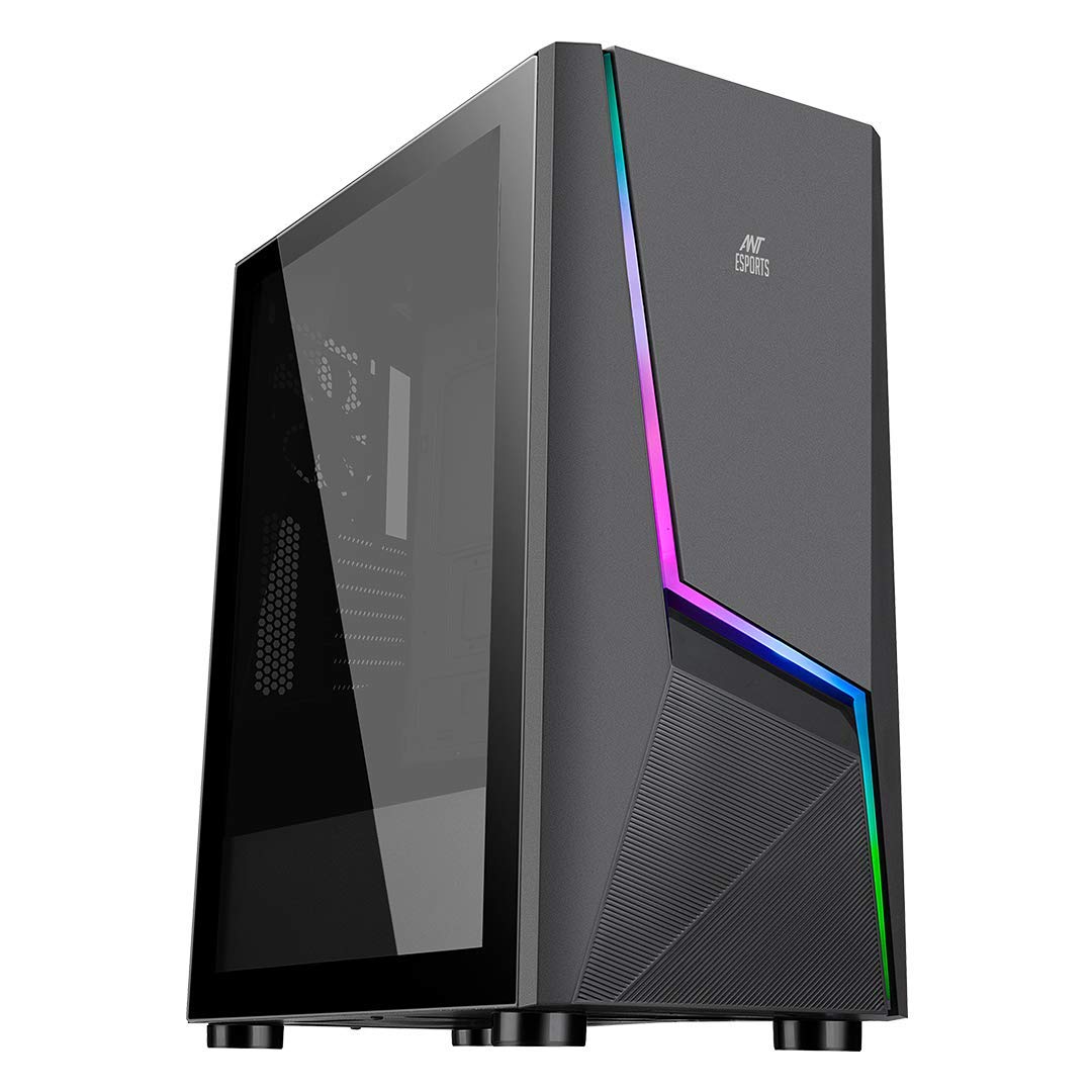 Ant Esports ICE-300 Mesh V2 Mid Tower Gaming Cabinet | High Airflow Mesh Front Panel | 4 Pre-Installed 120mm ARGB Fans | ATX, Micro-ATX, Mini-ITX Motherboard Support | Liquid Cooling Ready (Black)