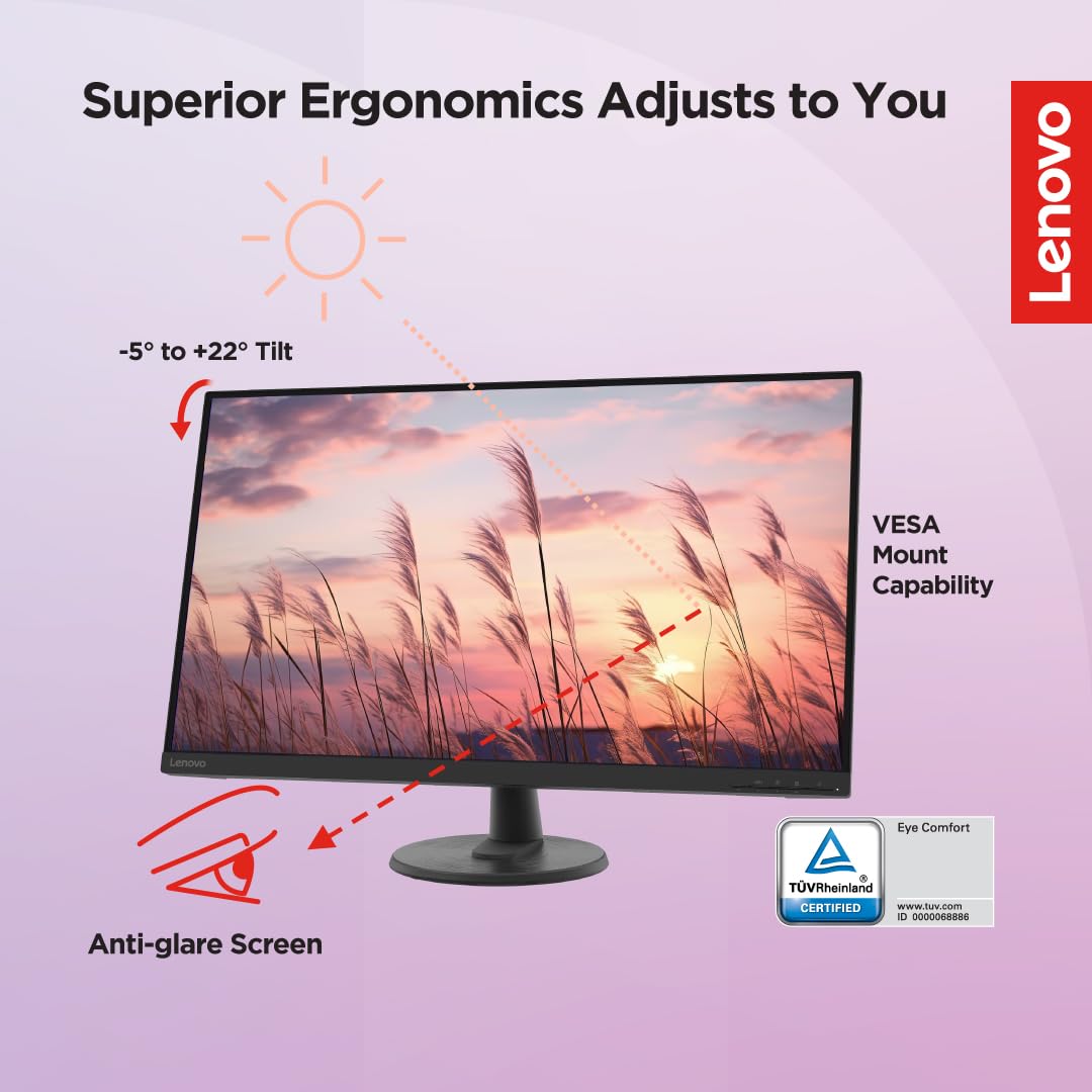 Lenovo D-Series 32 Inch (80Cm), LCD 3840X2160 Pixels 4K Monitor | 60Hz, 72% NTSC, 4Ms, 2Xhdmi 2.0, DP 1.2, Tilt Stand, VESA Mount: for Home & Office Use, 3 Year Warranty, Black, D32U-40