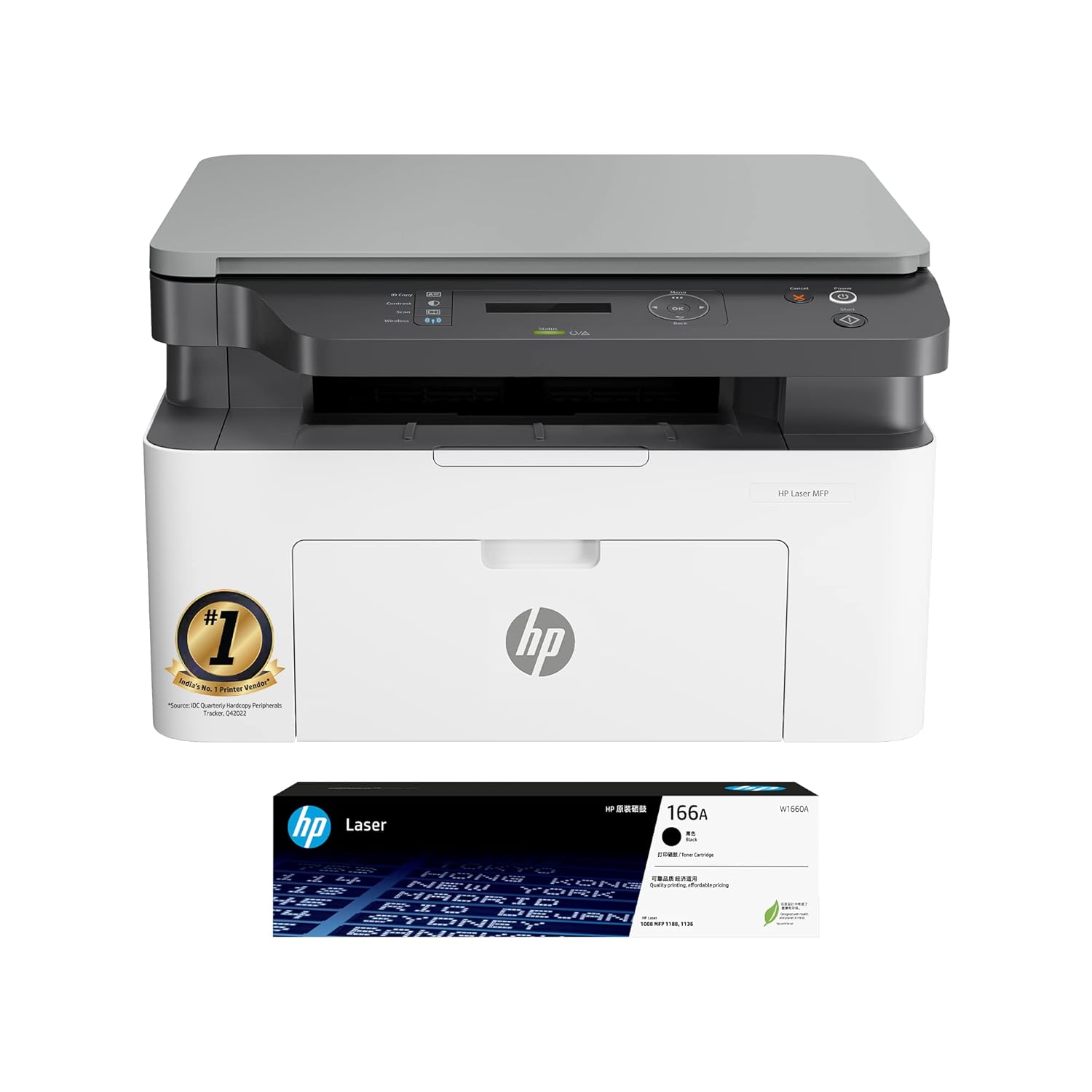 HP Laser MFP 1188w, Wireless, Print, Copy, Scan, Ethernet, Hi-Speed USB 2.0, Up to 21 ppm, 150-sheet Input Tray, 100-sheet Output Tray, 10,000-page Duty Cycle, 1-Year Warranty, Black and White