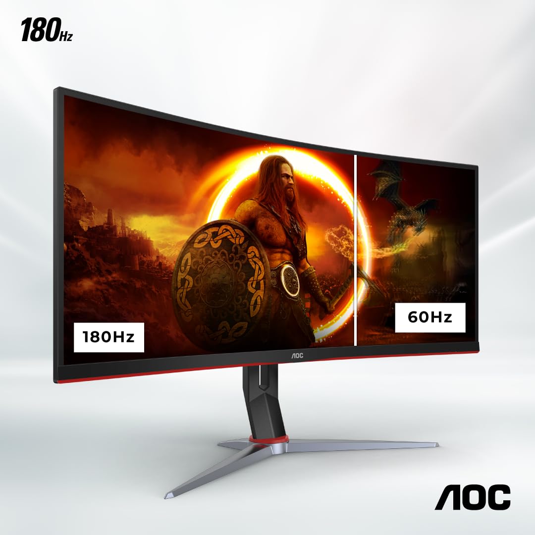 AOC CU34G2XP/BK, 34'' Ultrawide 1500R Curved Gaming Monitor offering WQHD Resolution, 180Hz Refresh Rate, 1.0ms GTG, FreeSync Premium, Display HDR 400, Height Adjustable Stand, Multiview (PIP,PBP)