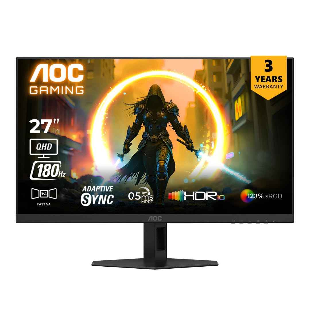 AOC CQ27G4 27"QHD 1500R Curved Gaming Monitor, 180Hz,0.5ms MPRT, HDR10, Adaptive Sync, 300 nits Brightness, Fast VA Panel, Height Adjustable Stand, Gaming Modes, Low Input Lag, Frameless, HDMI 2.0, DP