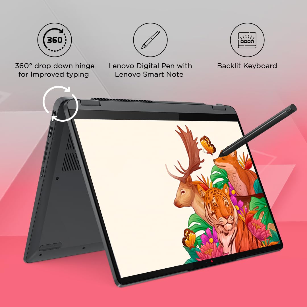 Lenovo IdeaPad Flex 5 Ryzen 7 7730U 14"(35.5cm) WUXGA+ IPS 2-in-1 Laptop (16GB/512GB SSD/Win 11/Office 2021/Backlit KB/FPR/FHD Camera/Alexa/3 Month Game Pass/Arctic Grey/1.5Kg), 82XX0071IN