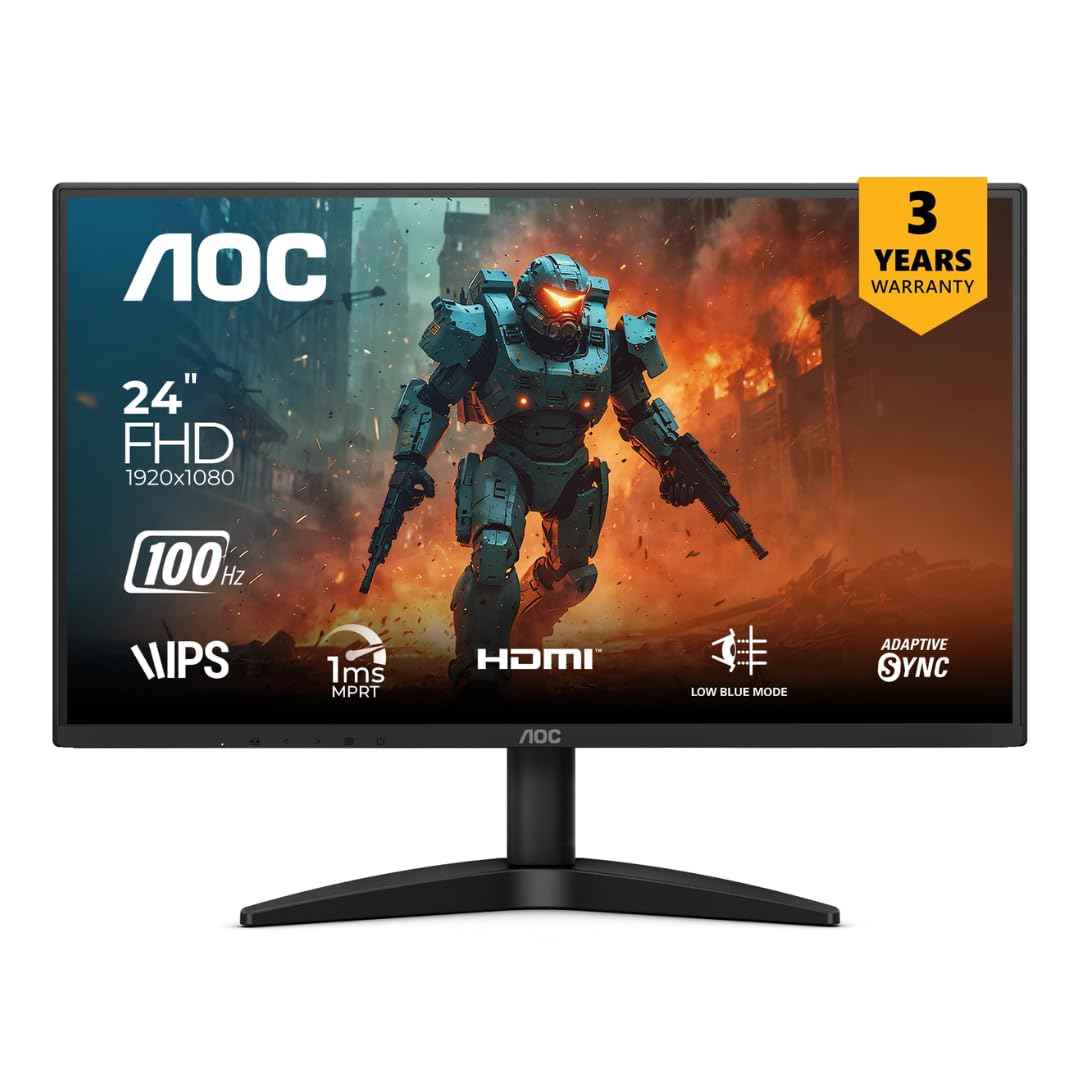 AOC 24B36H 23.8-Inch IPS Full HD Monitor, 100Hz Refresh Rate, 1ms Response Time, 3-Sided Frameless Design, Adaptive Sync, SRGB 105%, Mega DCR, HDMI Port, Flicker-Free Technology for Smooth Viewing