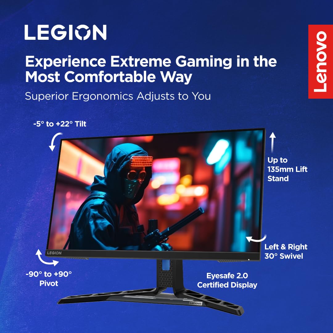 Lenovo Legion R25f-30, 25 Inch (63.50cm), FHD 1920x1080, 240Hz, Black, 0.5ms, AMD FreeSync, 99% sRGB, 90% DCI-P3, 3Wx2 Speaker, 2xHDMI, 1xDP, Tilt, Swivel, Pivot, Height Adjust Stand Gaming Monitor