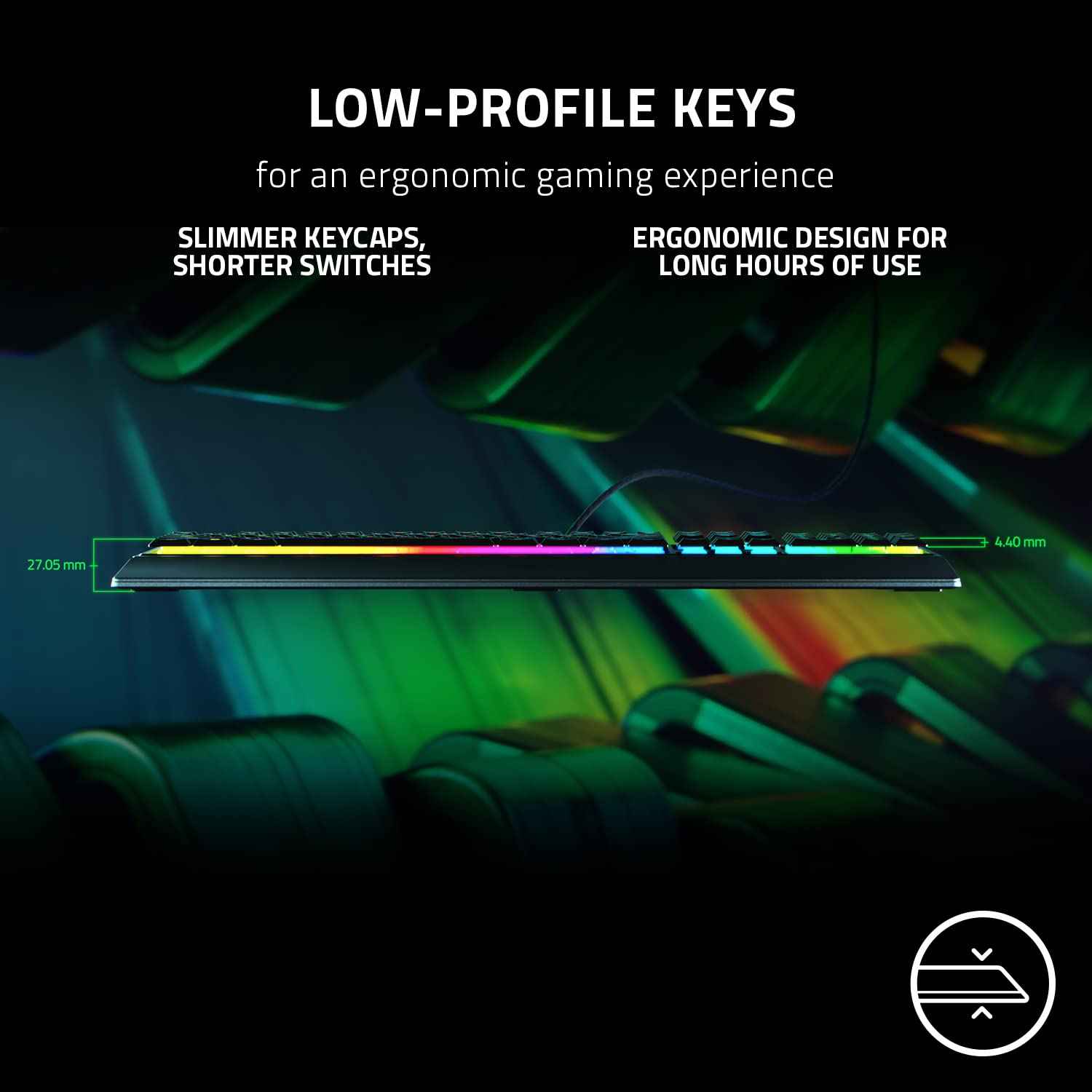 Razer Ornata V3 Gaming Keyboard: Low-Profile Keys - Mecha-Membrane Switches - 10-Zone RGB Lighting - Spill-Resistant - Magnetic Wrist Wrest - Classic Black - Rz03-04460100-R3M1, Wired