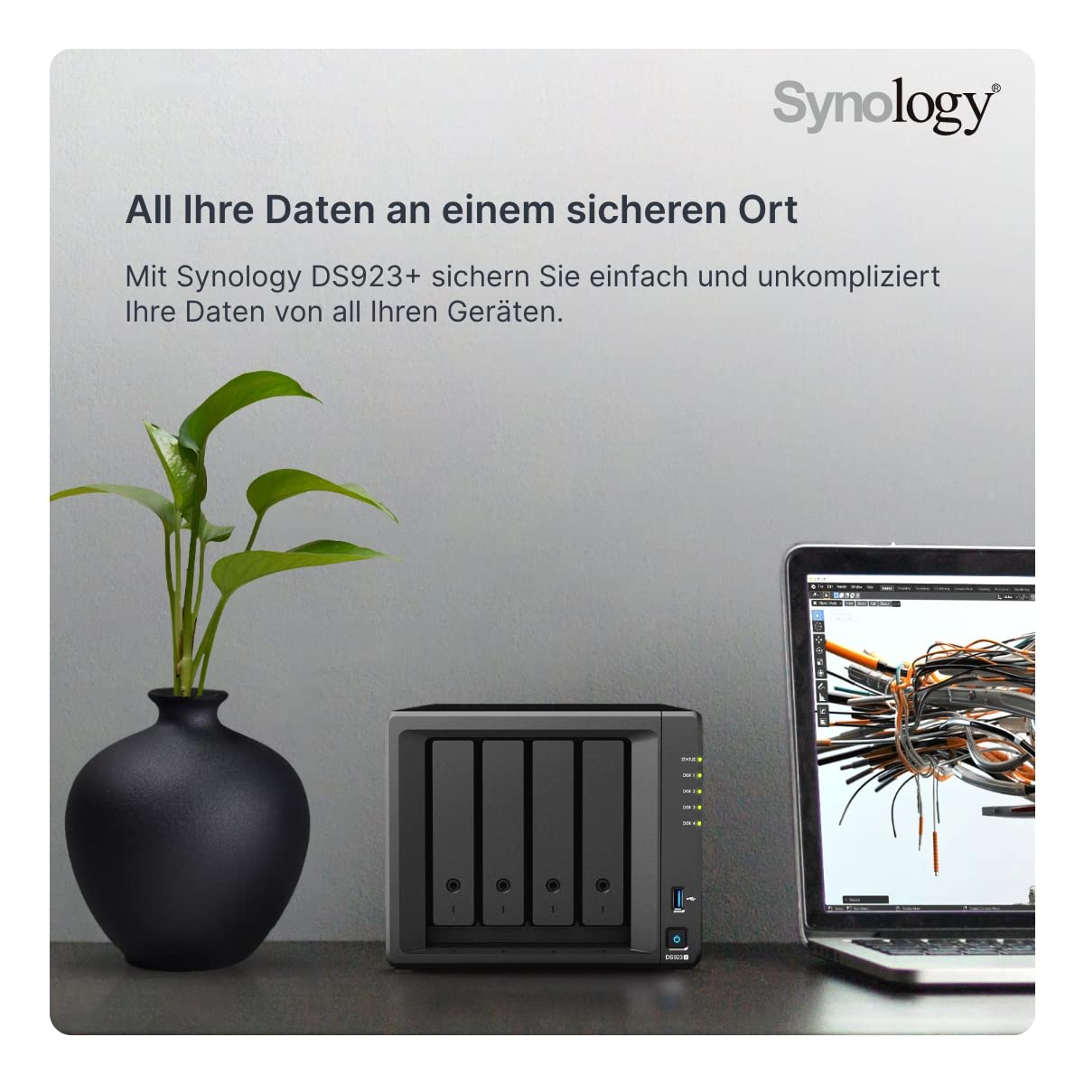 Synology DS923+ 4-Bay Diskstation NAS (AMD Ryzen ¢ 4 Threads R1600 Dual-Core 4GB Ram 2xRJ-45 1GbE LAN-Port) 16TB Bundle with 4X 4TB Seagate IronWolf
