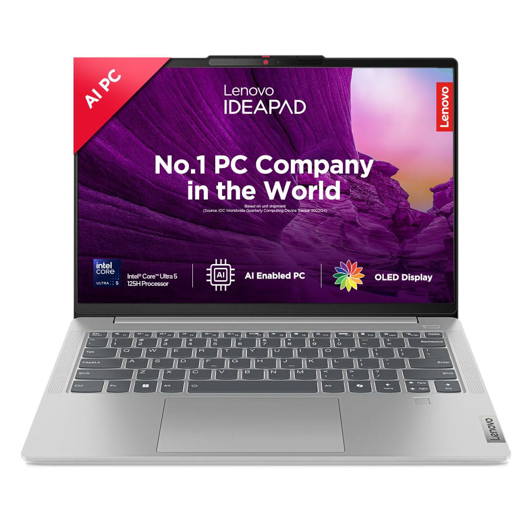 Lenovo IdeaPad Slim 5 Intel Core Ultra 5 125H Built-in AI 14" (35.5cm) WUXGA-OLED 400Nits Thin & Light Laptop (16GB/1TB SSD/Win 11/Office 21/FHD+IR Camera/Alexa/1Yr ADP Free/Grey/1.4Kg), 83DA003GIN
