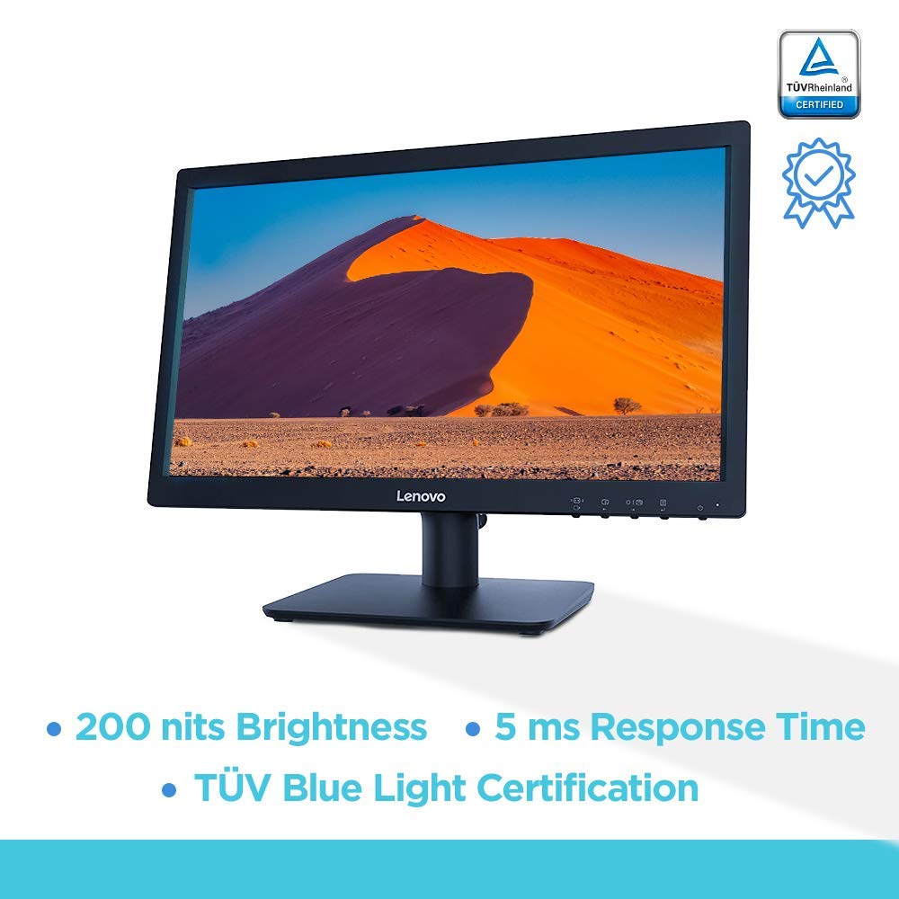 Lenovo - D19-10, 18.5 Inch (46.99 Cm) 1366 X 768 Pixels Led Hd Monitor, Tn Panel, (5Ms Response Time - 200 Nits Brightness Hdmi and Vga Port - Hdmi Cable Included - 72% Color Gamut) (Raven Black)