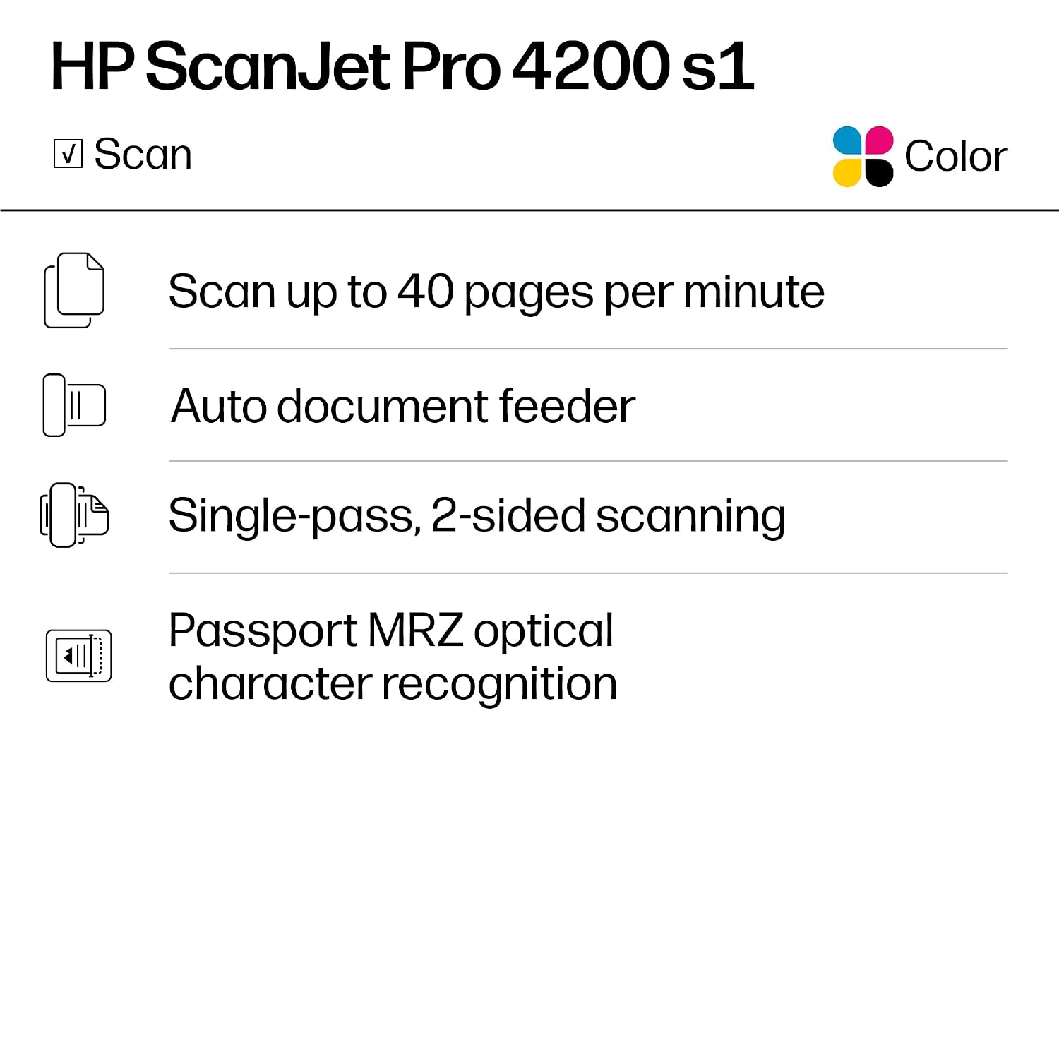 HP ScanJet Pro 4200 s1, Fast 2-Sided Scanner with auto Document Feeder, Best for Office (8Q4W2A)