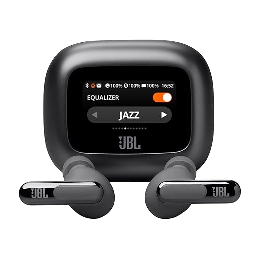 JBL Live Beam 3 TWS,Hi-Res Audio True ANC Earbuds,Smart Case with Touch Display,48H Playtime,Wireless Charging,6 Mic,Multipoint Connection,Ip55 Proof, Headphones App,Personi-Fi 3.0 (Black) - Zapnet.in