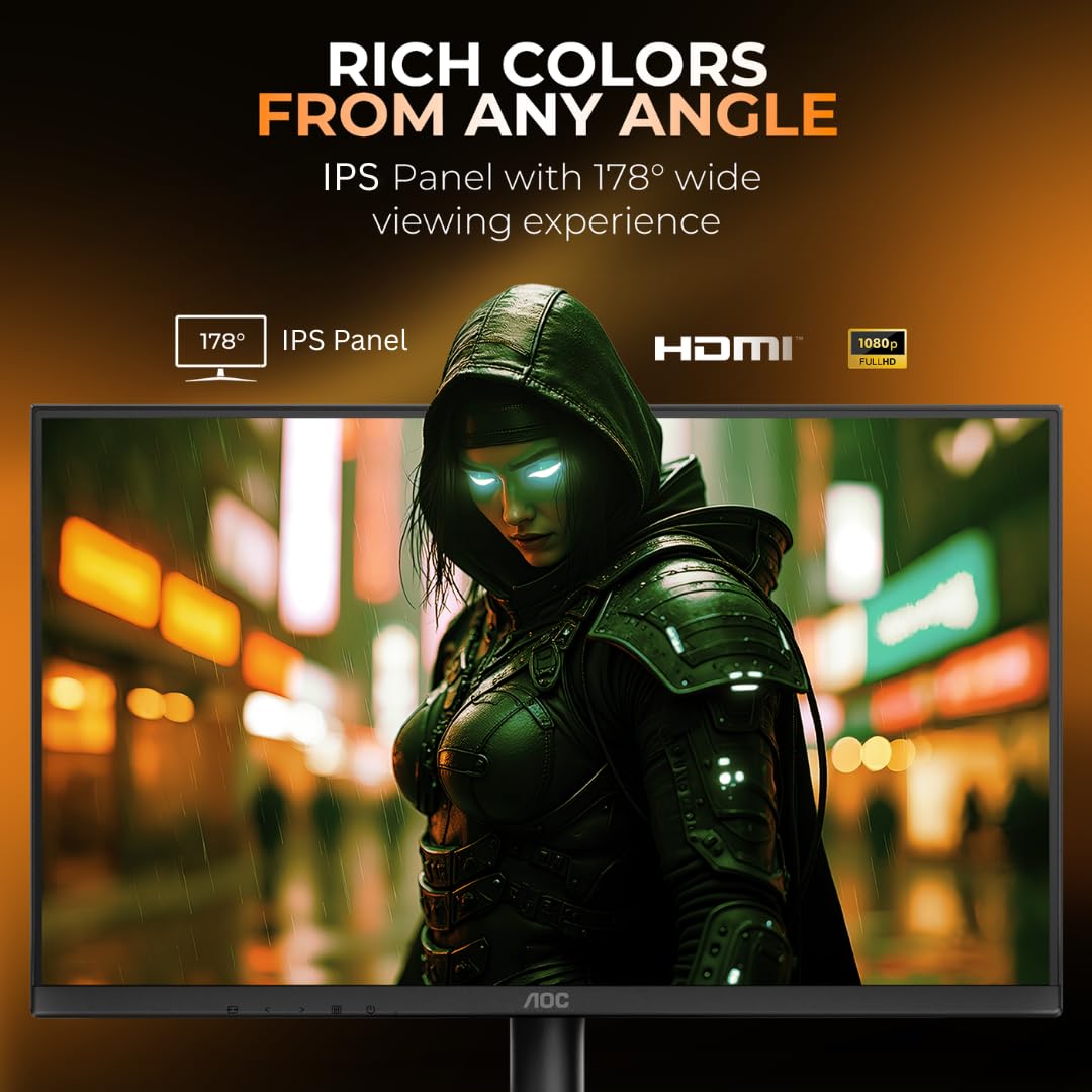AOC 24B30H2 24 Inch (23.8") FHD IPS Monitor | 120Hz Refresh Rate | 1ms Response Time | Adaptive Sync | 3-Side Frameless | HDMI & VGA | Low Blue Mode | VESA Mount