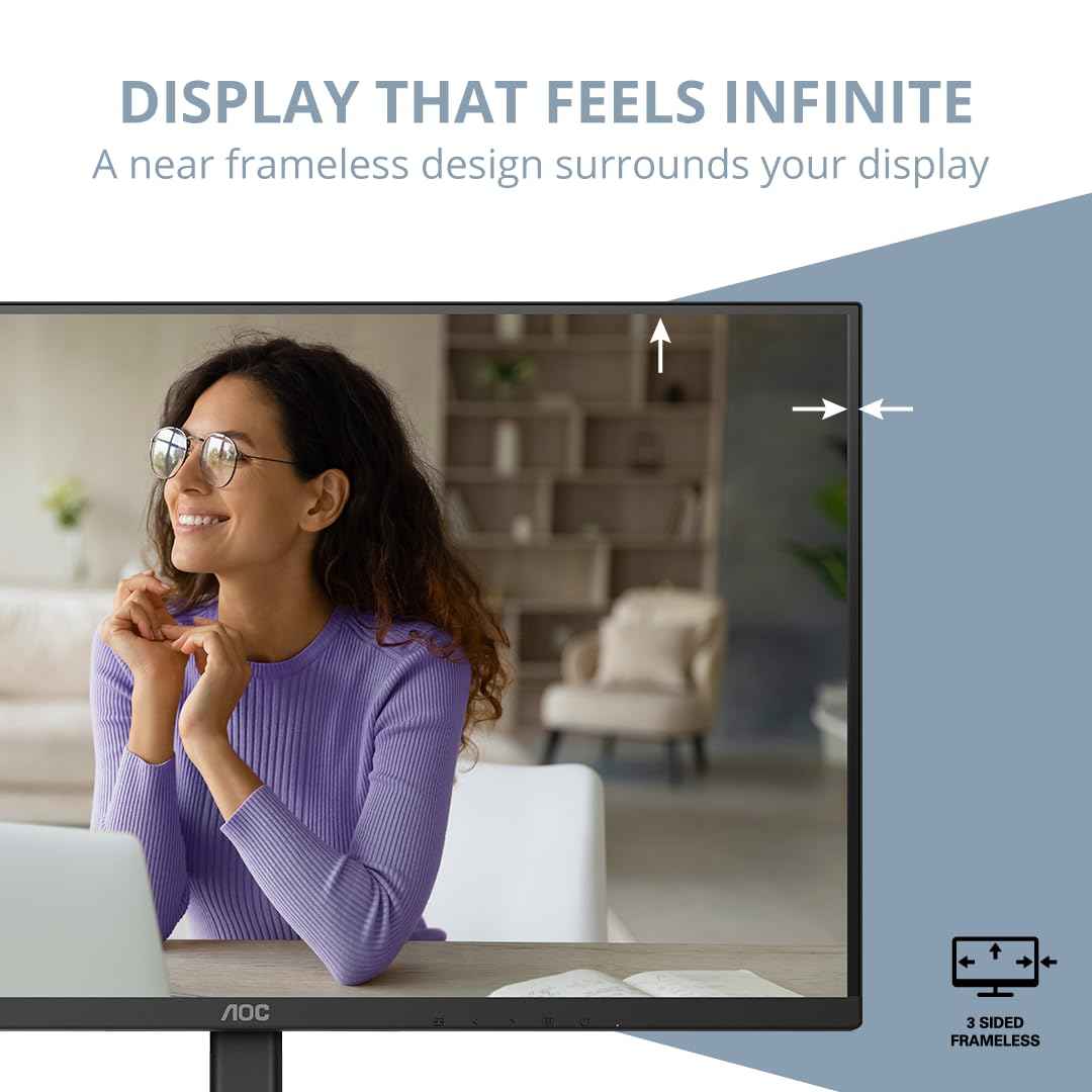 AOC U27V4 27" Ultra HD 4K Monitor, IPS Display, Flicker-Free, Low Blue Light, HDR Mode, Adaptive Sync, Dual HDMI 2.0 Port, Built-in Speakers, 350nits Brightness, Screen Shield, Height Adjustable Stand
