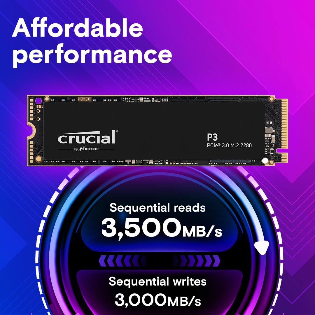 Crucial P3 500GB PCIe 3.0 3D NAND NVMe M.2 SSD, up to 3500MB/s - CT500P3SSD8