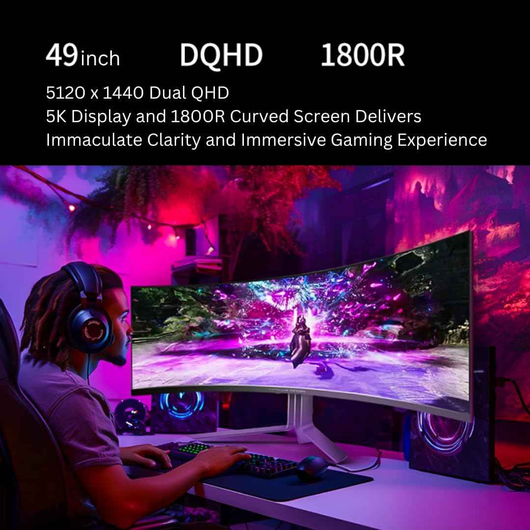 AOC PD49 Porsche Design 49" 5K DQHD QD-OLED Gaming Monitor, 240Hz Refresh Rate, HDR TrueBlack 400, 1800R Curve, 1000 Nits Brightness, USB-C, KVM, Speakers, Ergonomic Stand, Premium Build