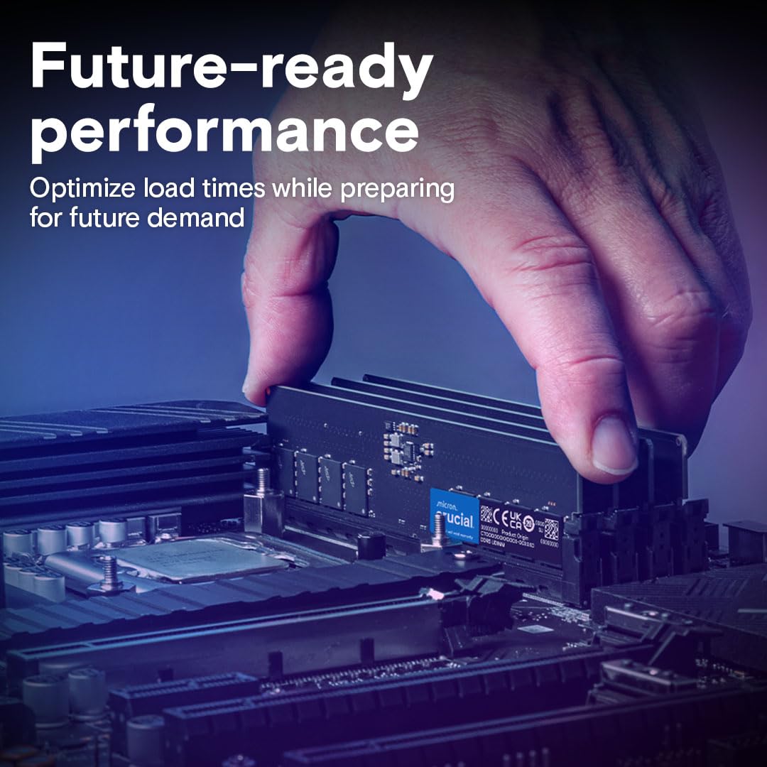 Crucial 64GB DDR5 RAM 5600MHz (or 5200MHz or 4800MHz) Desktop Memory, UDIMM 288-Pin, Compatible with Latest Intel Core Ultra and AMD Ryzen 8000 & Above – CT64G56C46U5