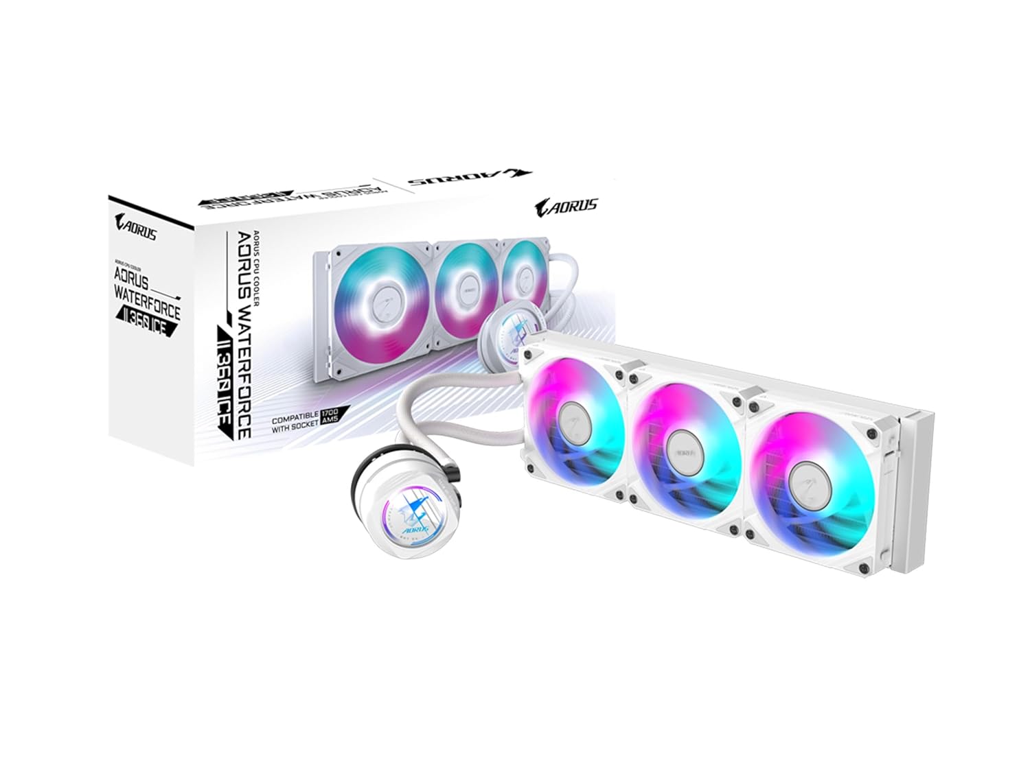 AORUS WATERFORCE II 360 ICE Liquid CPU Cooler, 360mm Radiator with 3x120mm Low Noise ARGB Fans, Compatible with Intel LGA1851, LGA1700, and AMD AM5 (GP-AORUS WATERFORCE II 360 ICE)