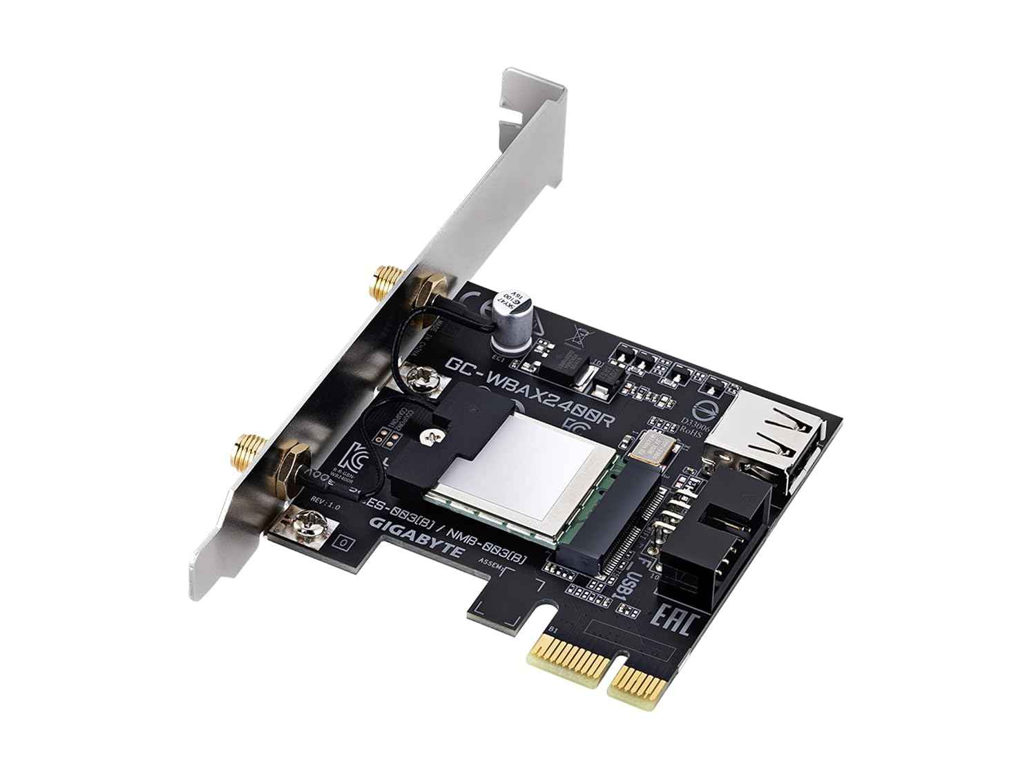 GIGABYTE WiFi 6E GC-WBAX2400R (2x2 802.11 ax/Tri-Band WiFi (2.4GHz, 5GHz, & 6GHz)/ Bluetooth 5.3/ MU-MIMO/ WPA3/ PCIe Expansion Card)