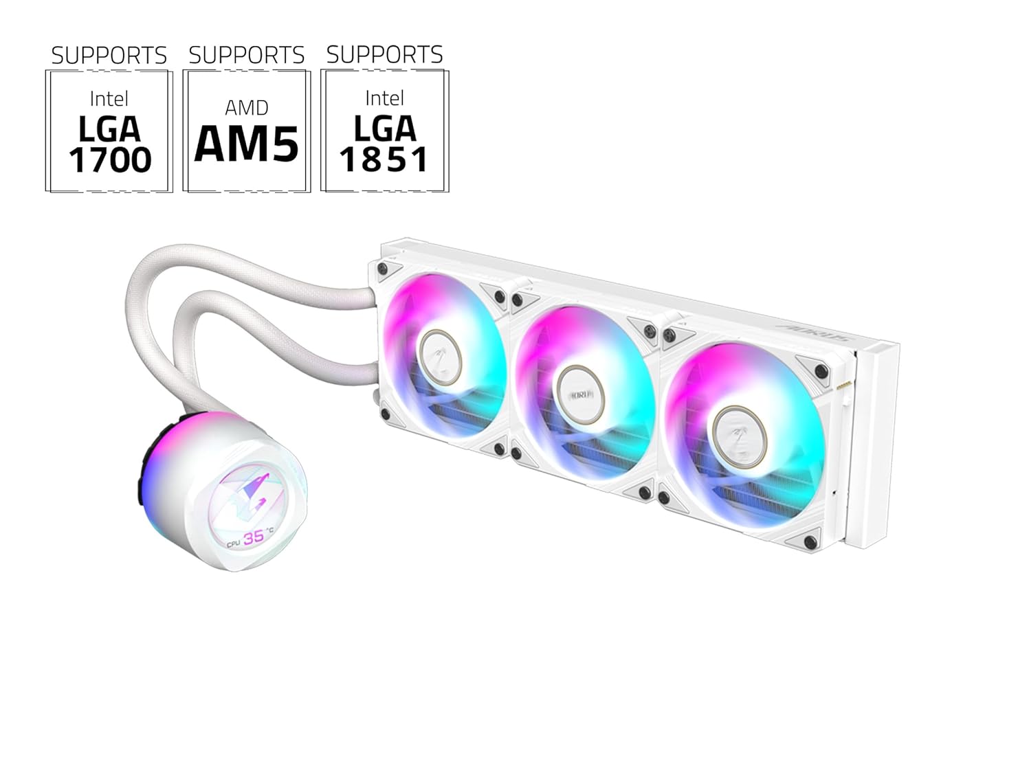 AORUS WATERFORCE X II 360 ICE Liquid CPU Cooler, 360mm Radiator with 3X 120mm Low Noise ARGB Fans, Compatible with Intel LGA1851, LGA1700, and AMD AM5 (GP-AORUS WATERFORCE X II 360 ICE)