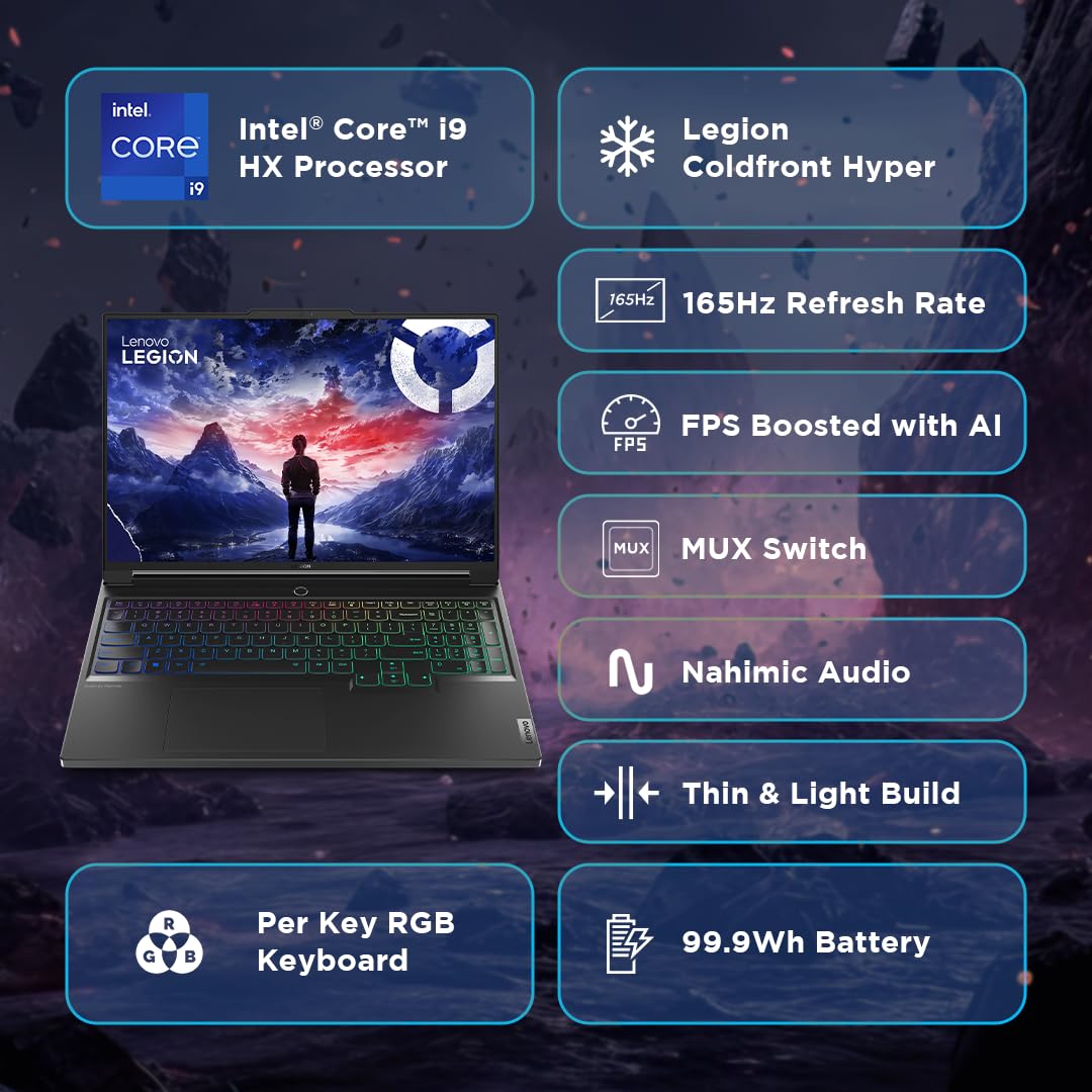 Lenovo Legion 7 Intel Core i9-14900HX 16" (40.64cm) 3.2K IPS 430Nits 165Hz Gaming Laptop (16GB/1TB SSD/Win 11/Office 2021/NVIDIA RTX 4060 8GB/100% DCI-P3/3 Month Game Pass/Grey/2.24Kg), 83FD000YIN