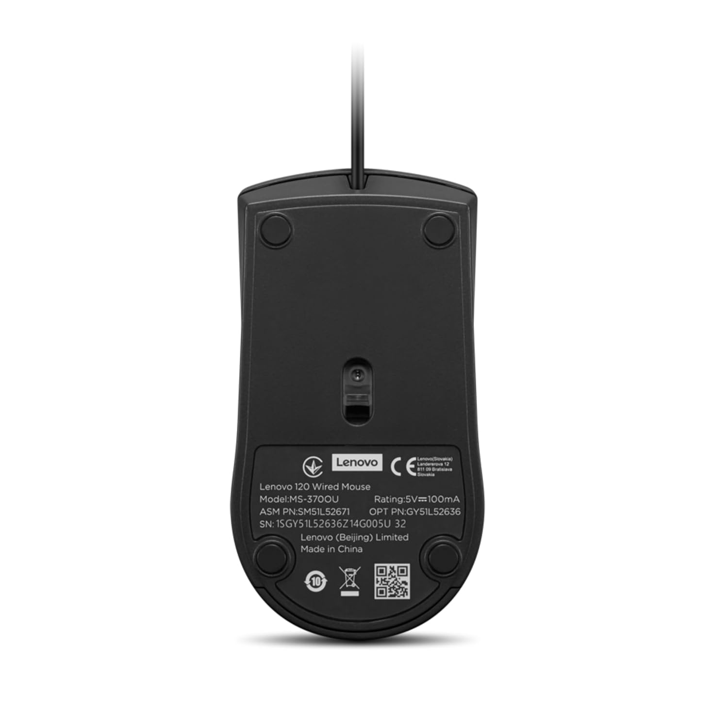 Lenovo 120 Wired Plug & Play USB Mouse, High Resolution 1600 DPI Optical Sensor, 3-Button Design with clickable Scroll Wheel, Ambidextrous, Ergonomic Mouse for Comfortable All-Day Grip (GY51L52636)